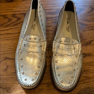 Weejuns Re /Done Silver metallic studded loafers